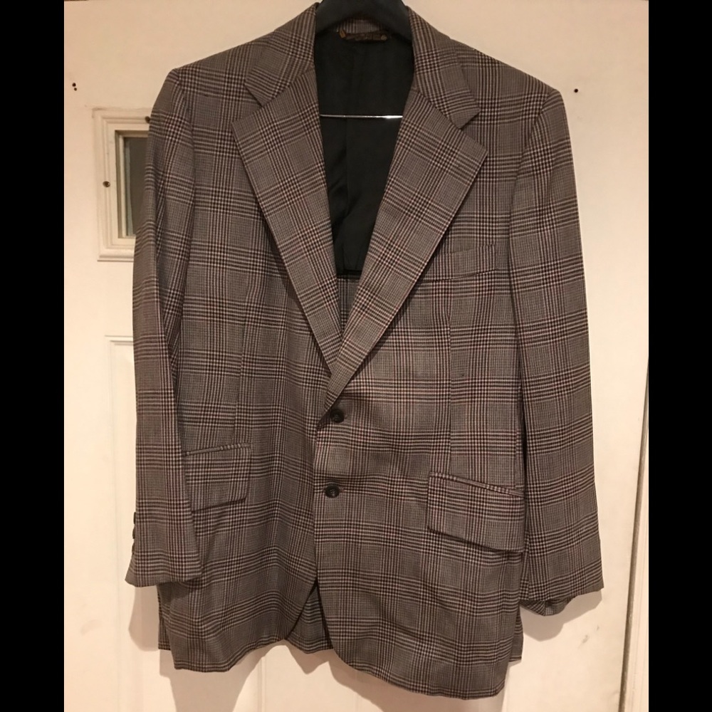 Grey plaid blazer with crimson/black trim!